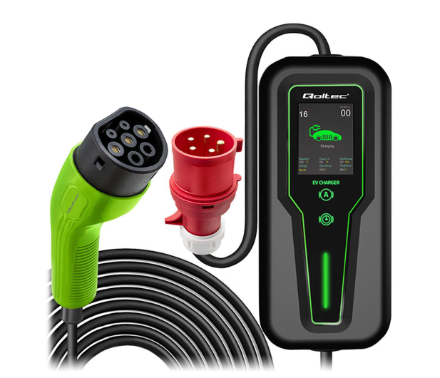 Qoltec Mobilna ładowarka EV z regulacją 2w1 Typ2 (11kW, 400V, 5m) - 1483423 - zdjęcie